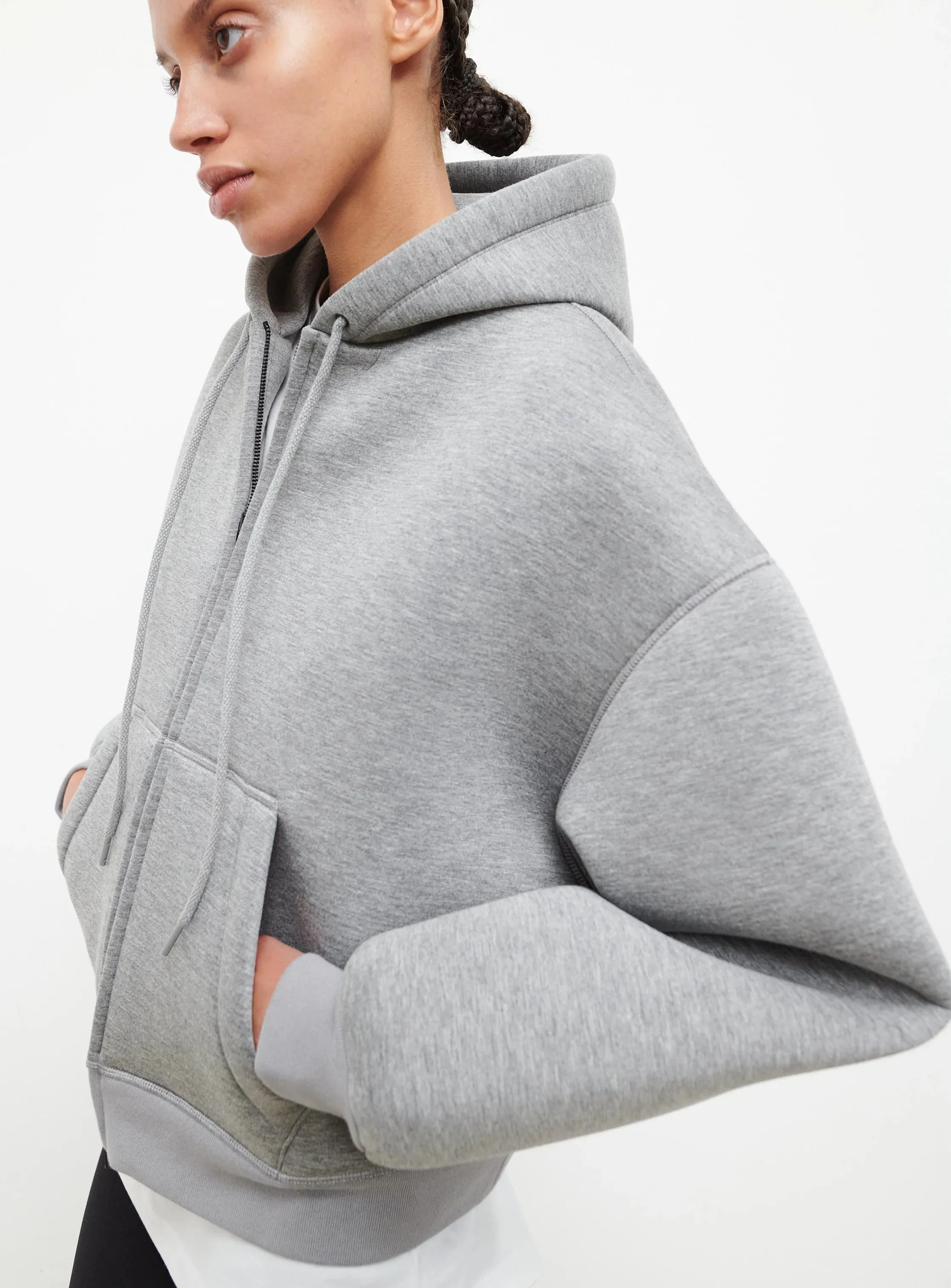 Bonded Zip Hoodie Grey Marl