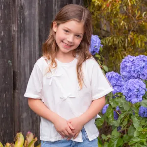 “Bow Cascade” Girls’ Cotton Tee