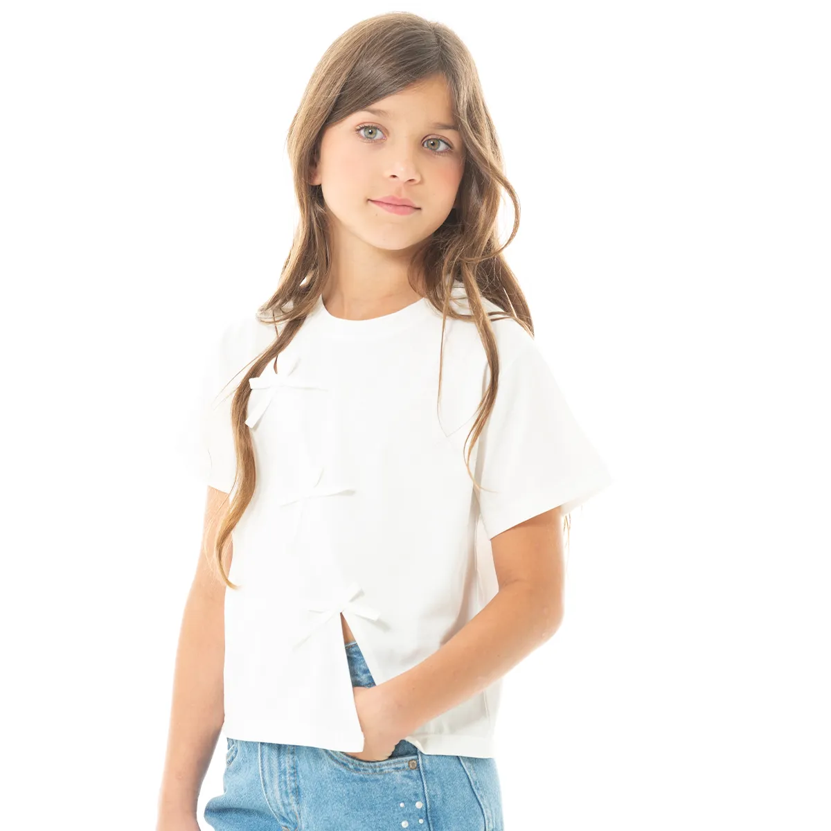 “Bow Cascade” Girls’ Cotton Tee