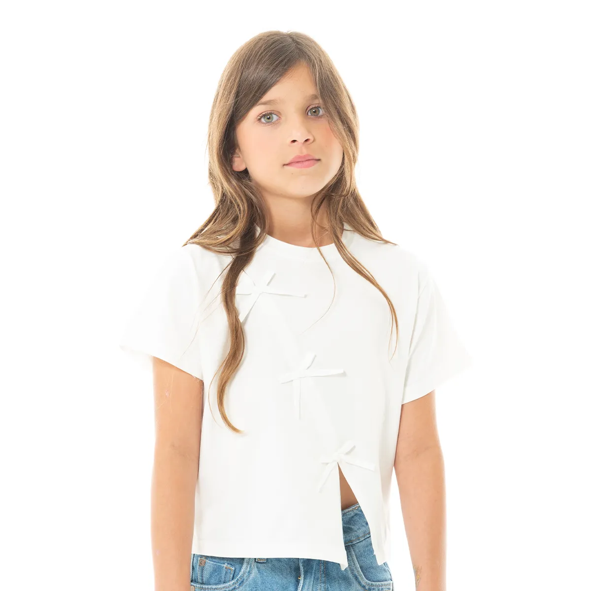 “Bow Cascade” Girls’ Cotton Tee