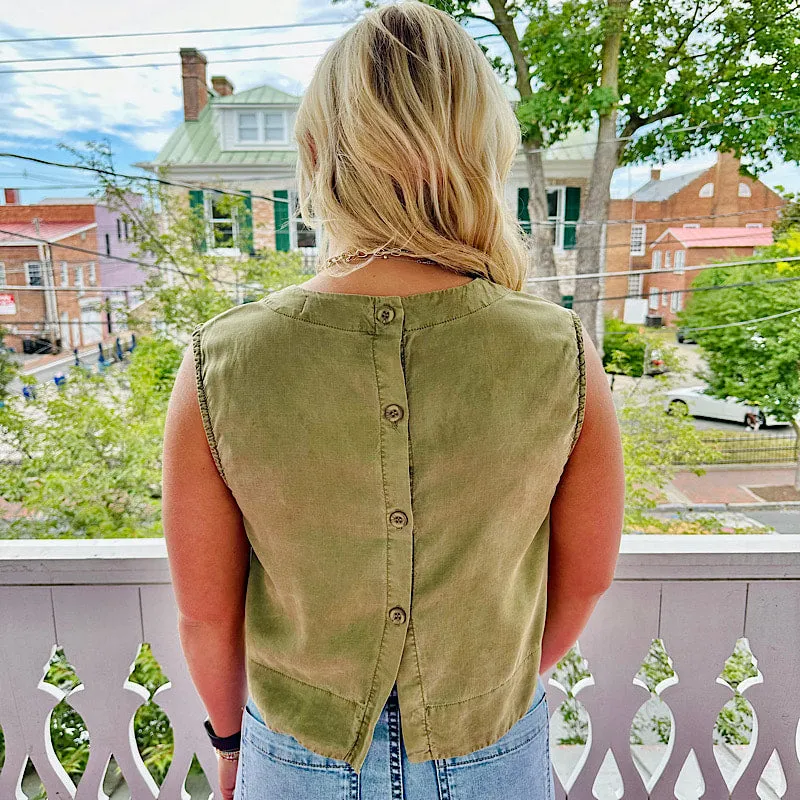 Boxy Button Back Top French Olive