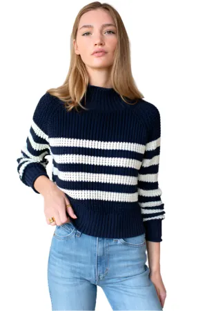Boxy Funnel Neck Sweater - Navy | Ivory Stripe