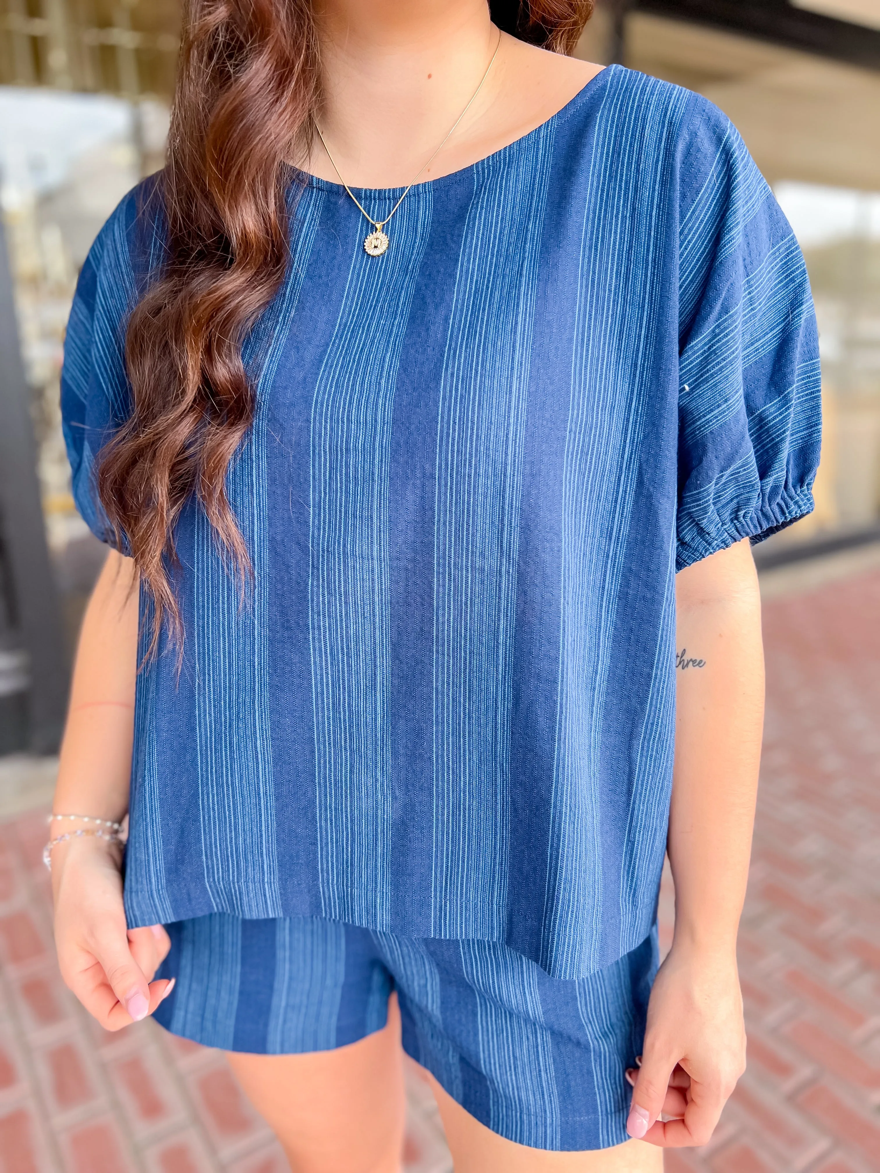 Boxy Stripe Short Set in Navy