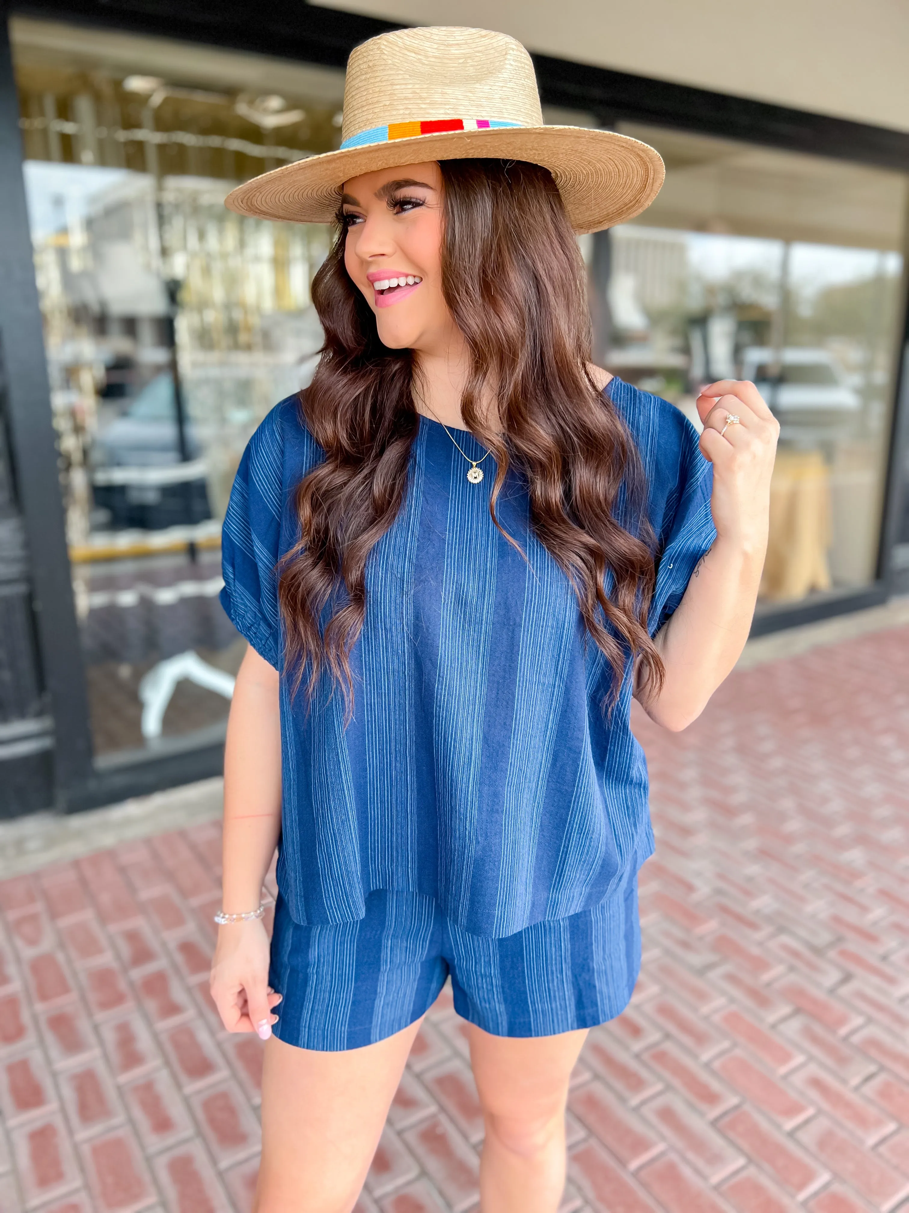 Boxy Stripe Short Set in Navy