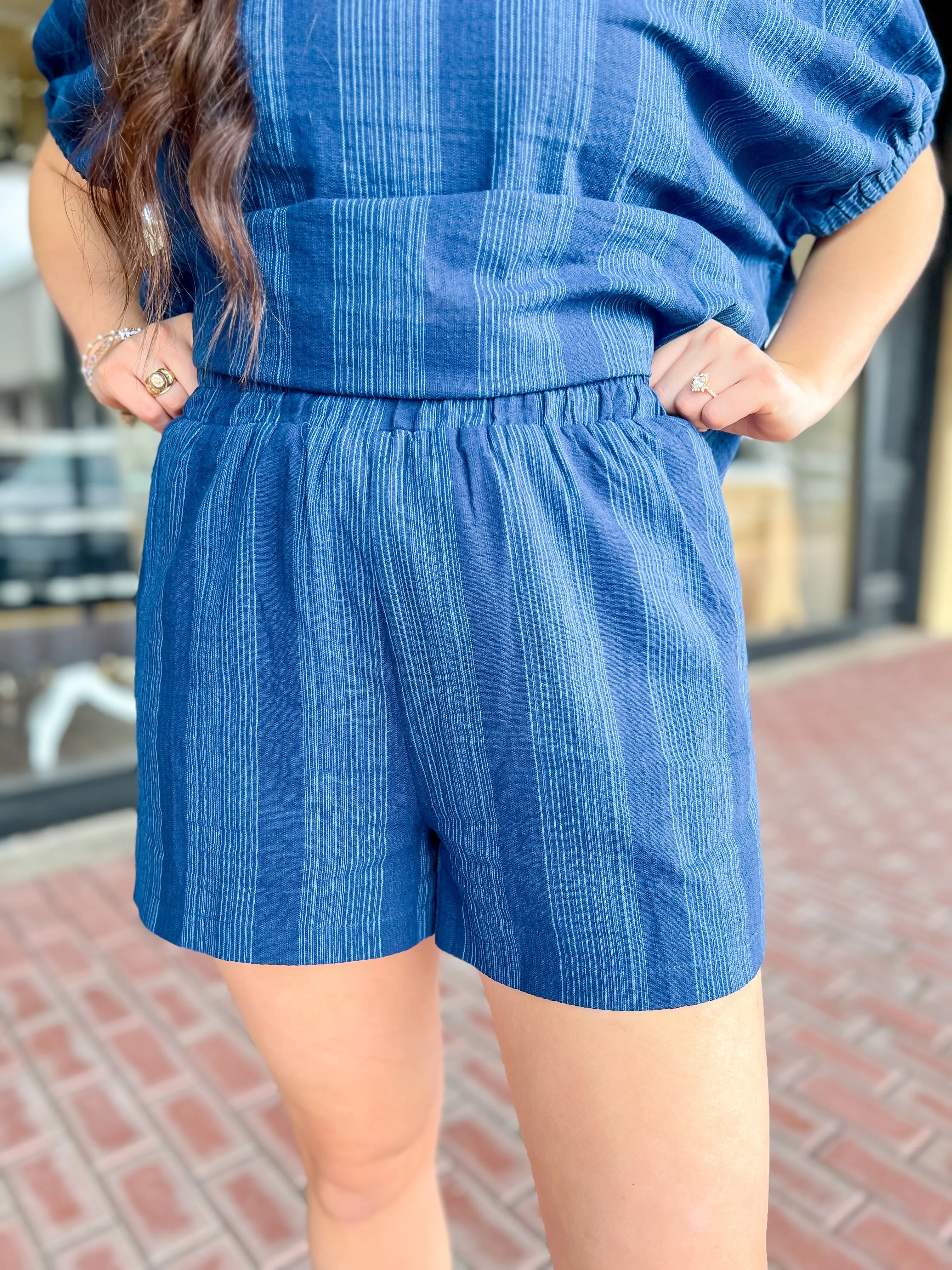 Boxy Stripe Short Set in Navy