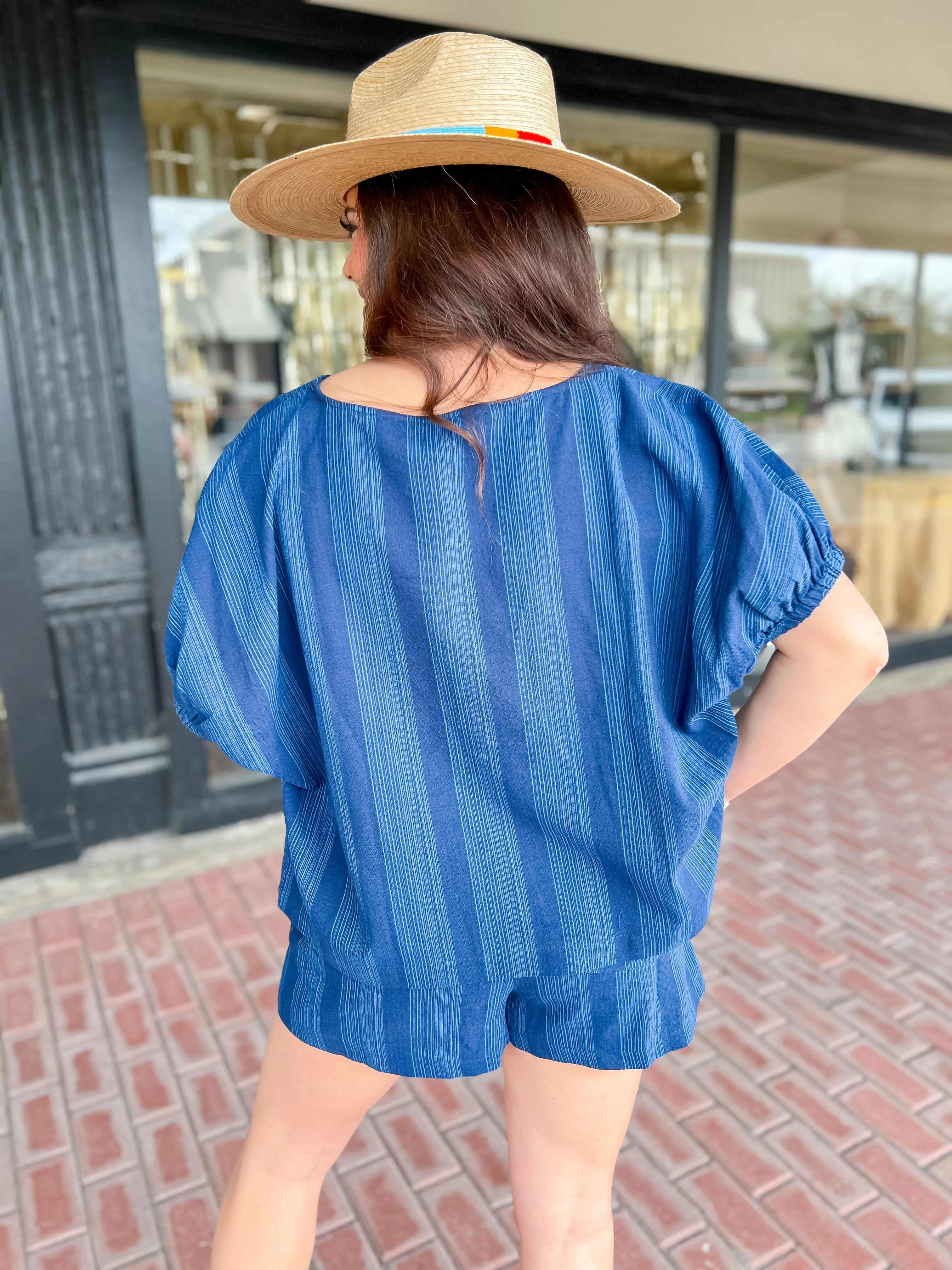 Boxy Stripe Short Set in Navy