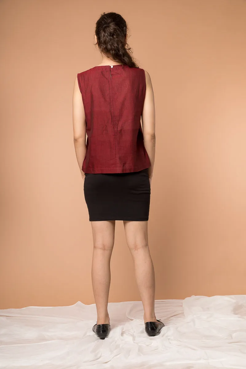 Boxy Top in Maroon handwoven Sambalpur cotton