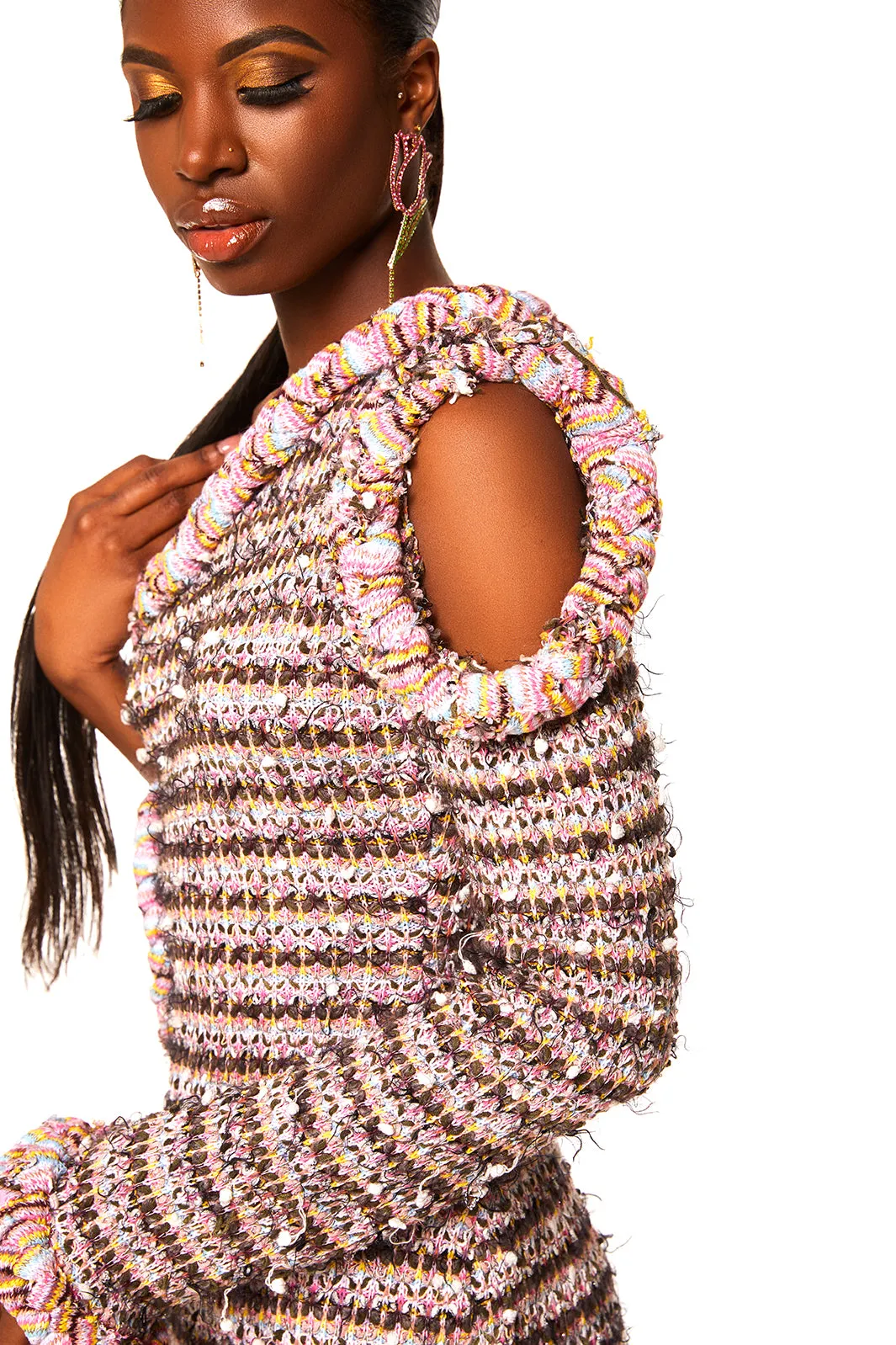 Braided Knit Woolen One-Shoulder Maxi Dress