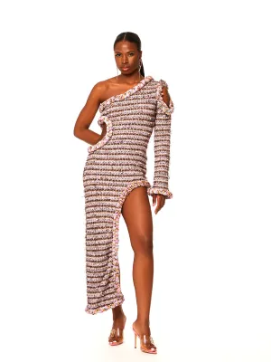 Braided Knit Woolen One-Shoulder Maxi Dress
