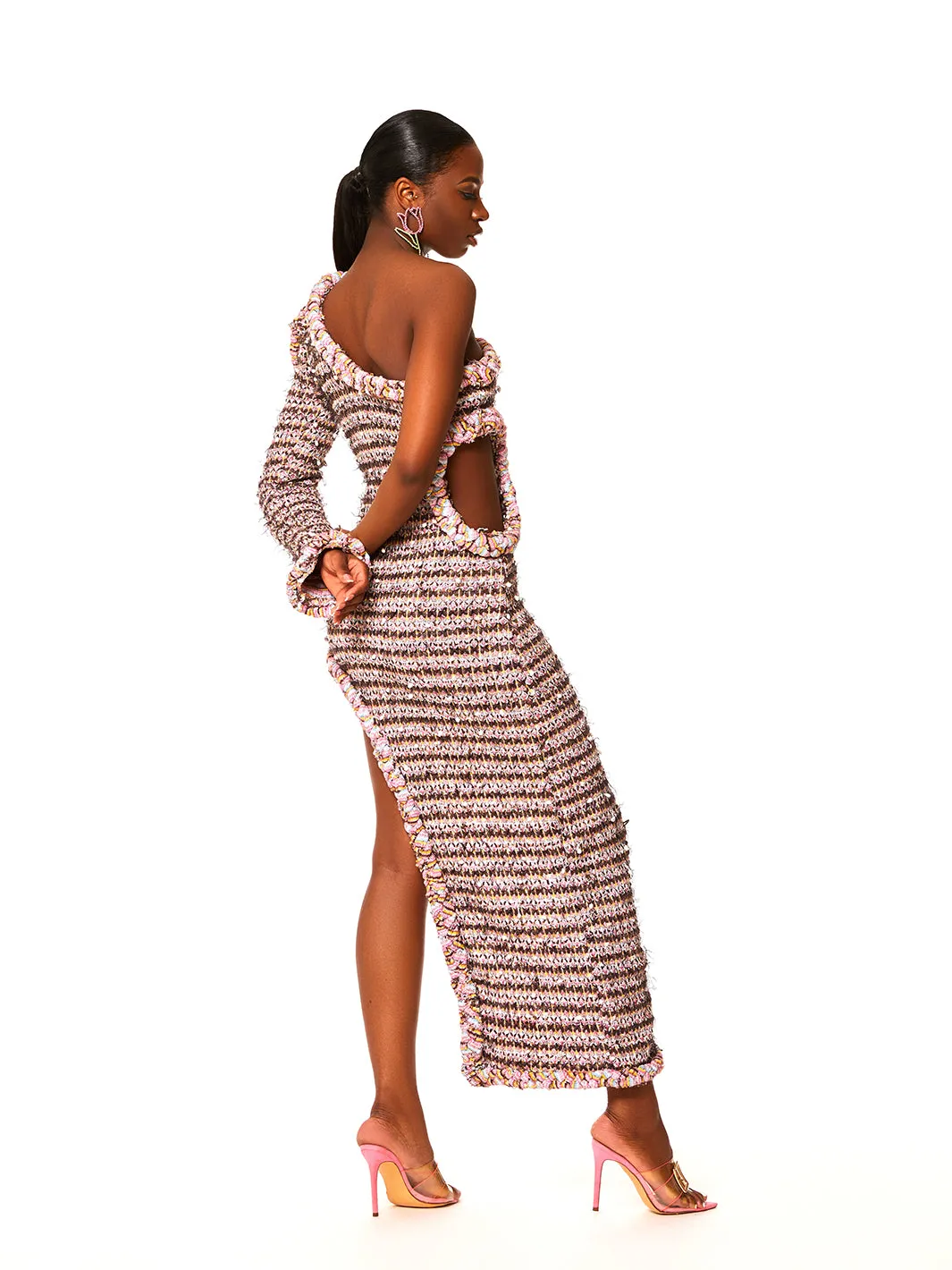 Braided Knit Woolen One-Shoulder Maxi Dress