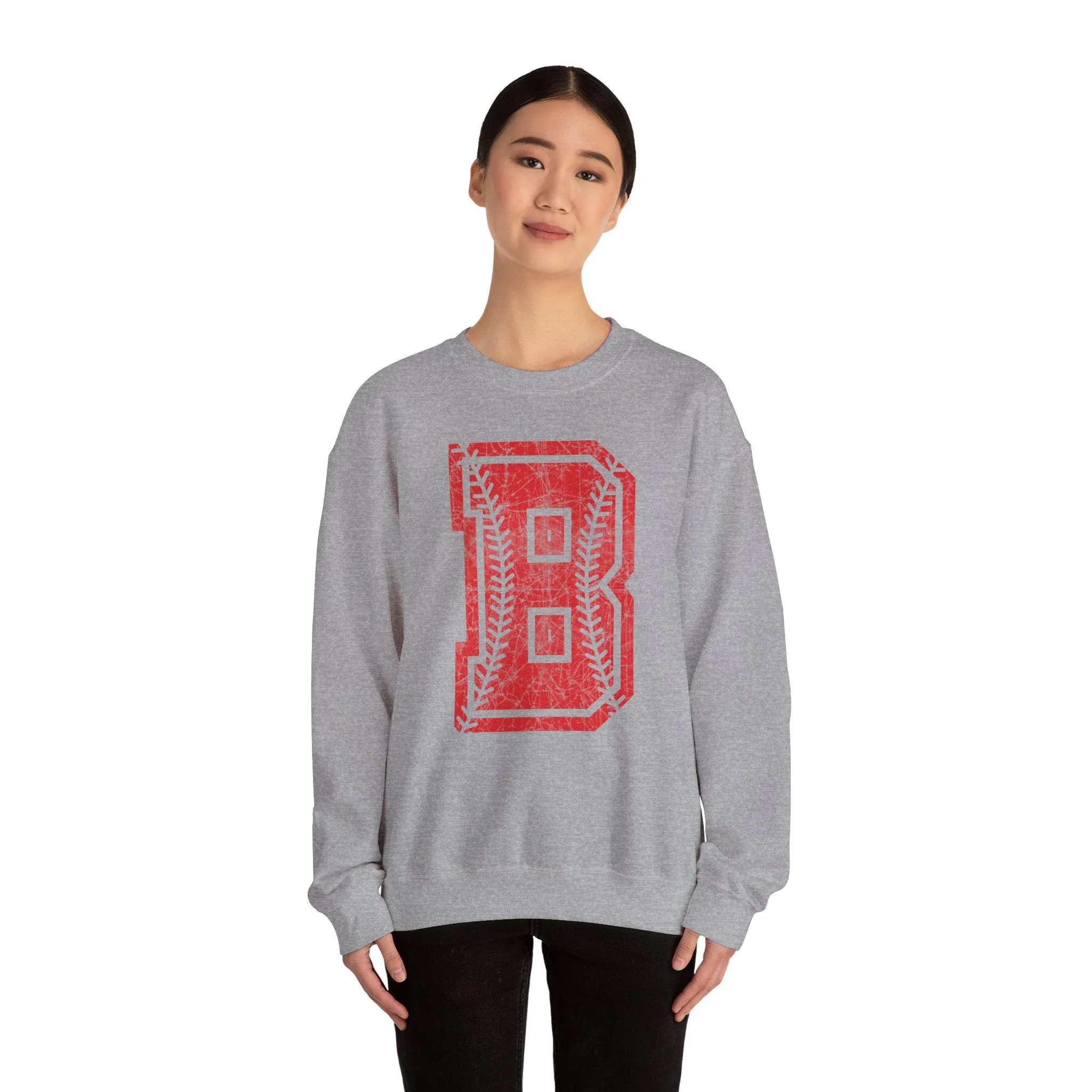Braves Baseball Distressed B Unisex Heavy Blend™ Crewneck Sweatshirt