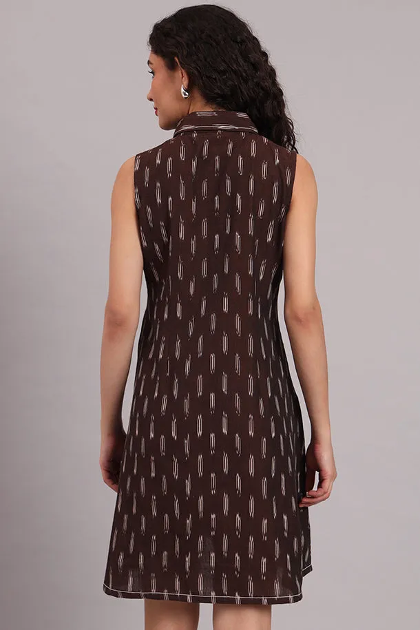 Brown Handloom Iket Sleeveless Dress