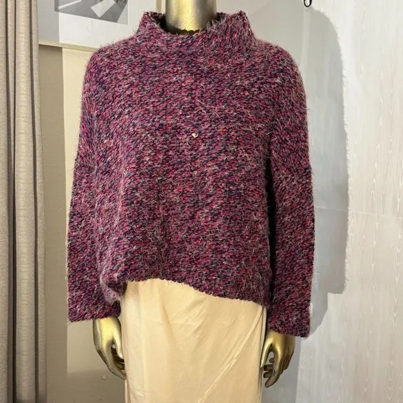 Bryn Walker Stowe Mock Neck Long Sleeve Boxy Fit Sweater Rose Small Oversized
