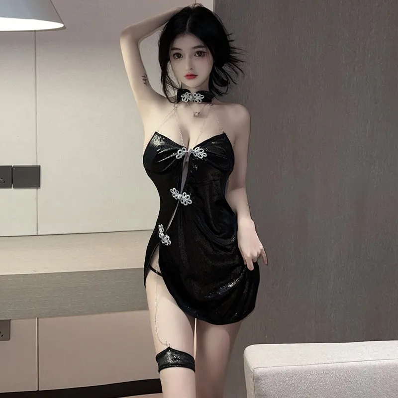 Buckle retro hollow cheongsam skirt  yc28029