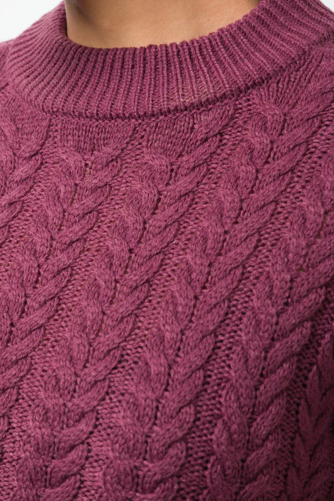 Cable Knit Jersey Burgundy