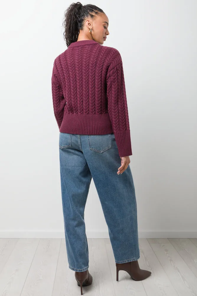 Cable Knit Jersey Burgundy