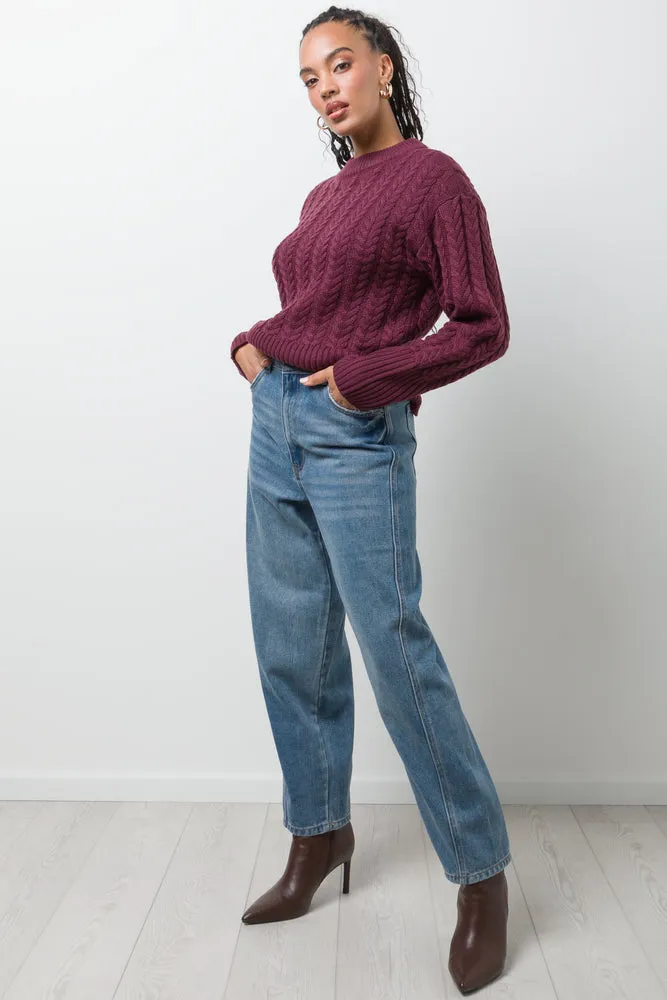Cable Knit Jersey Burgundy