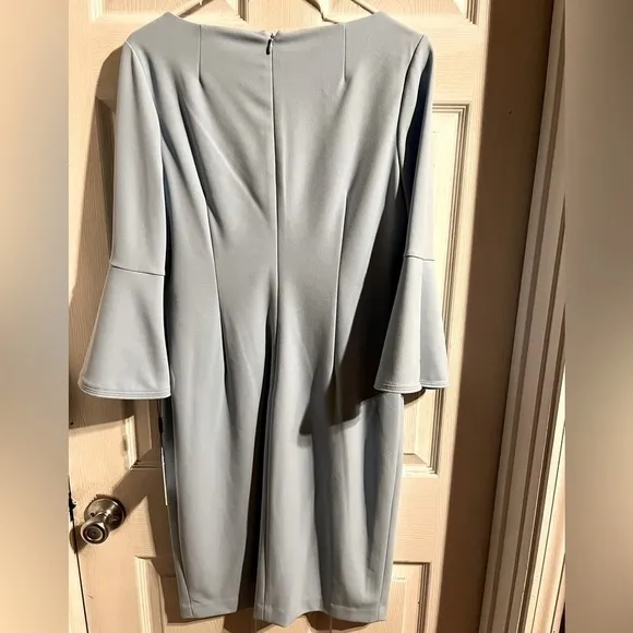Calvin Klein Light Blue Dress Pearl Accents Bell Sleeves‎ Size 10 Lined Career