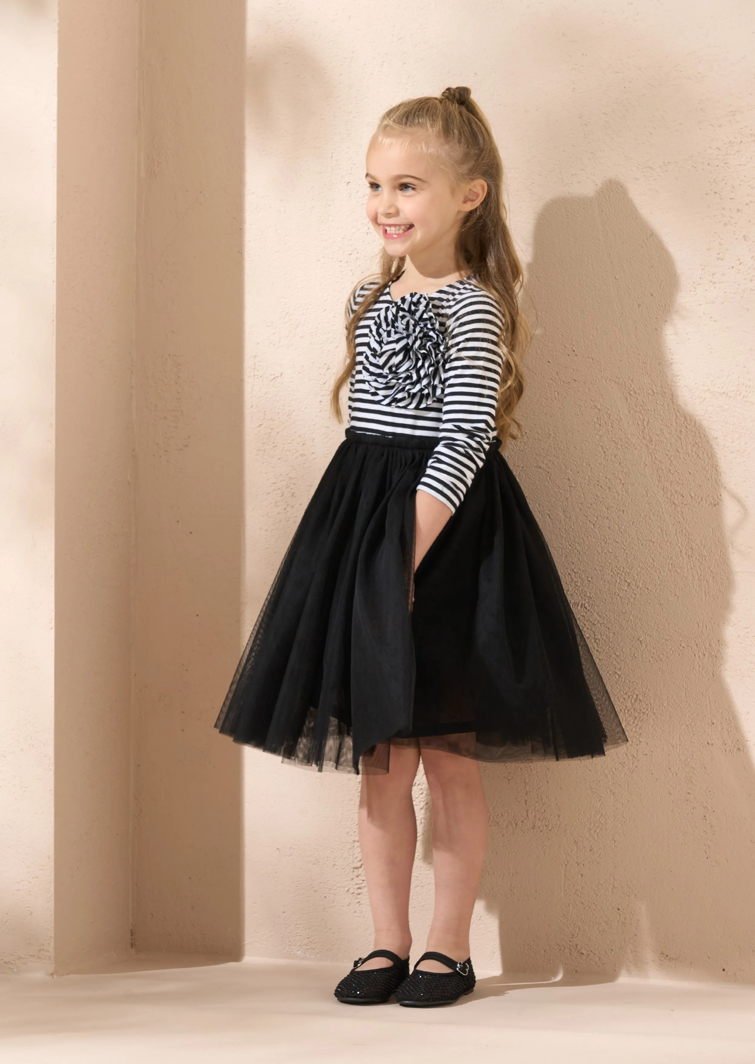 Carrie Black Stripe Corsage Dress