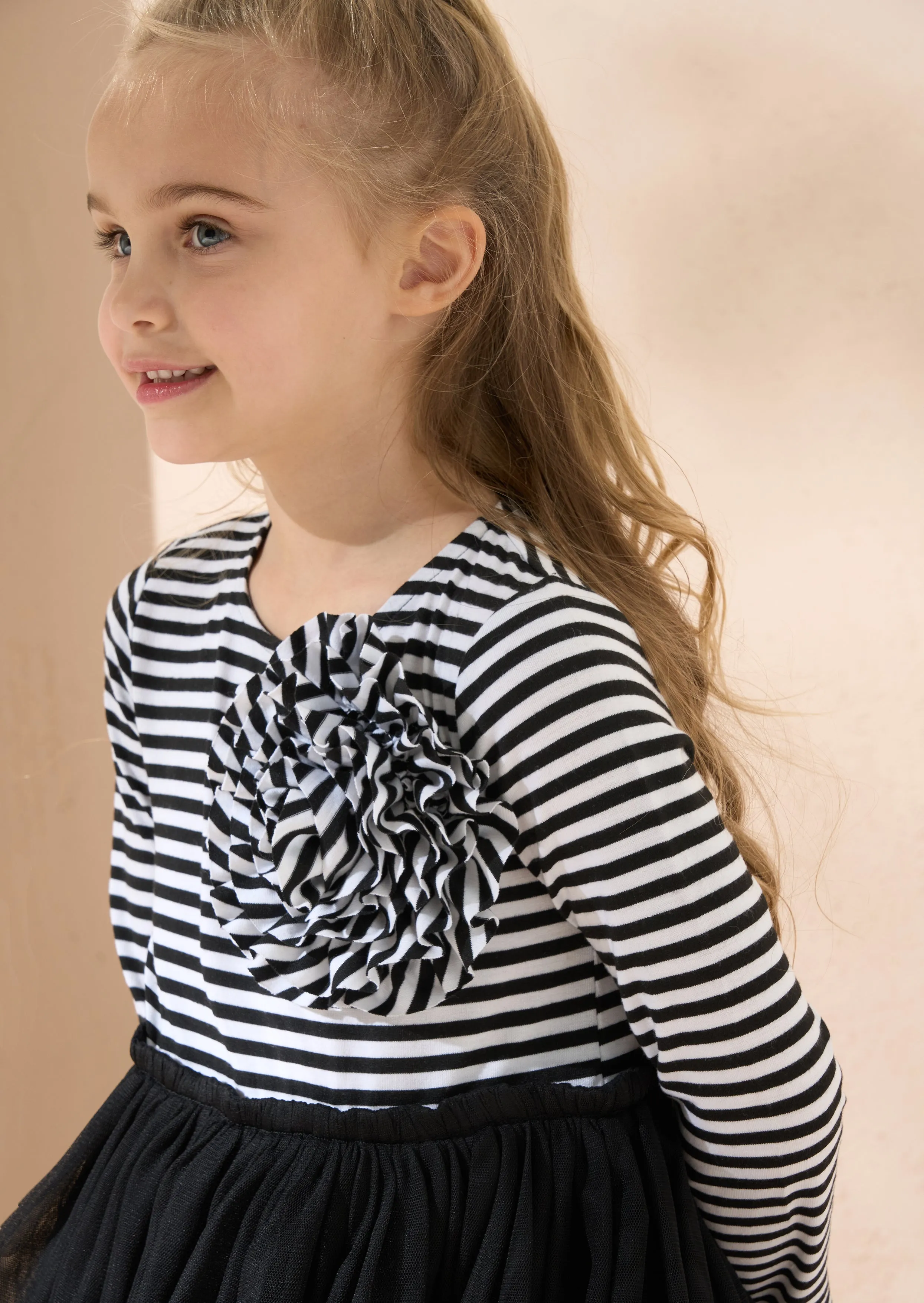 Carrie Black Stripe Corsage Dress