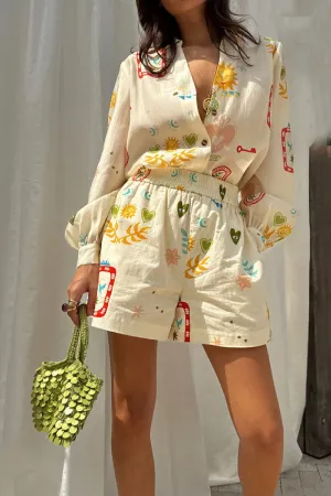 Casual all-match shirt cardigan shorts two-piece set