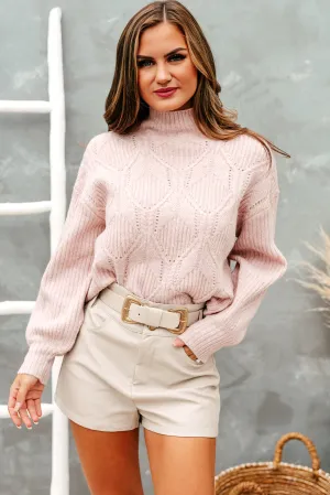 Catch A Chill Boxy Cable Knit Sweater (Blush)