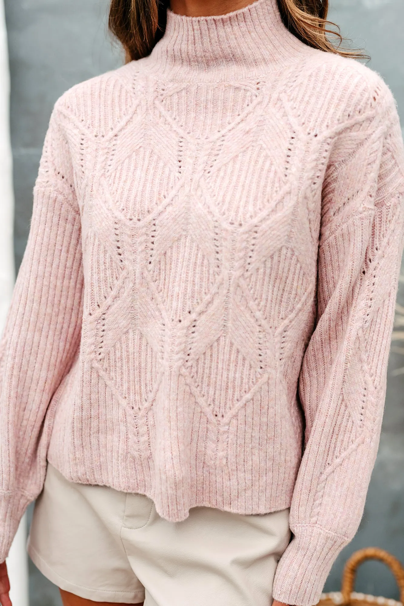 Catch A Chill Boxy Cable Knit Sweater (Blush)