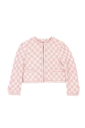 CHANEL SS23 Pink and Ecru Tweed Knit Crop Cardigan