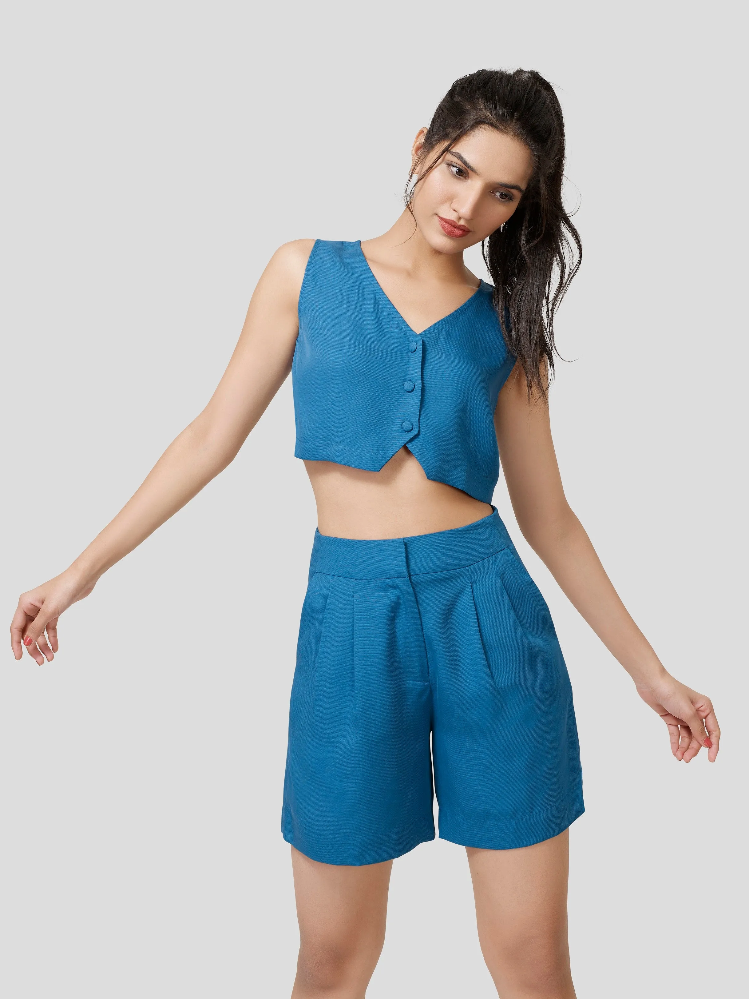 Cheering Ease Boxy Front Button Top & High Waisted Top