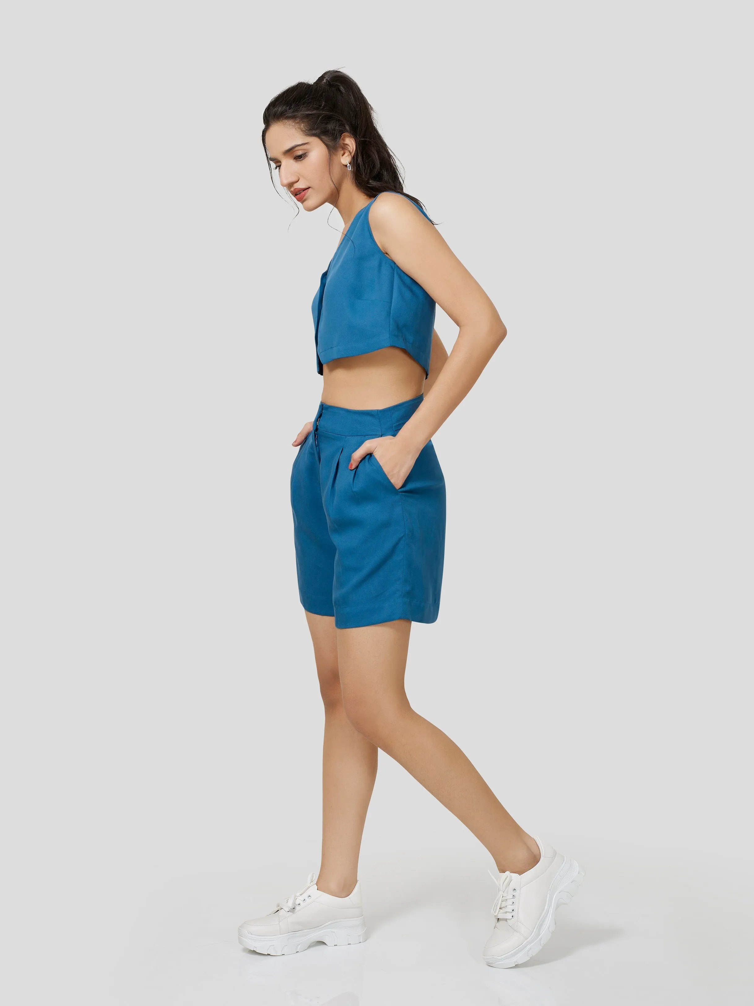 Cheering Ease Boxy Front Button Top & High Waisted Top