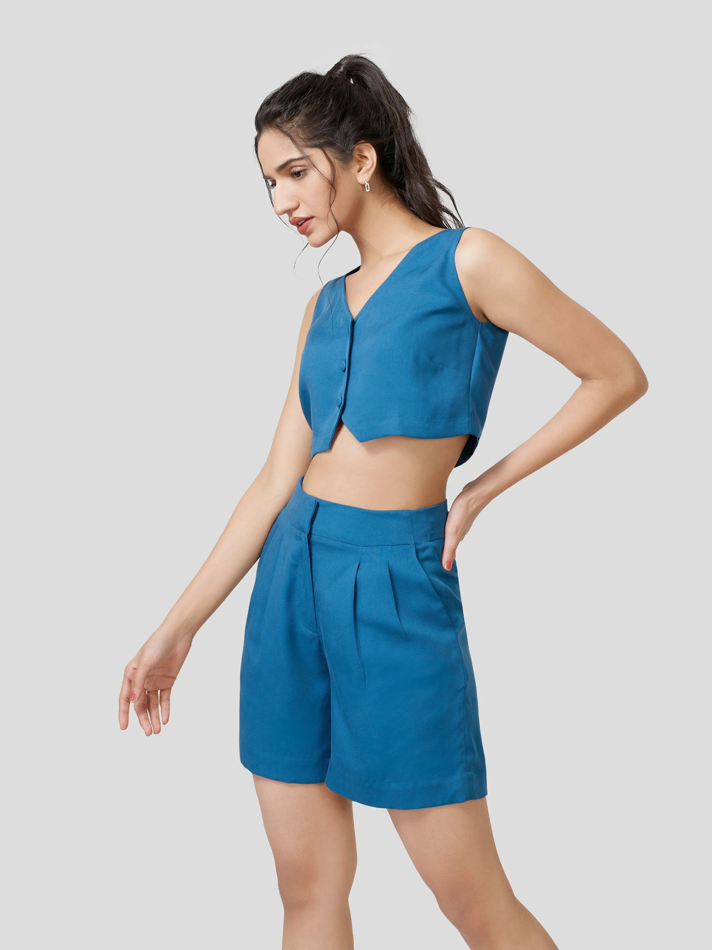 Cheering Ease Boxy Front Button Top & High Waisted Top