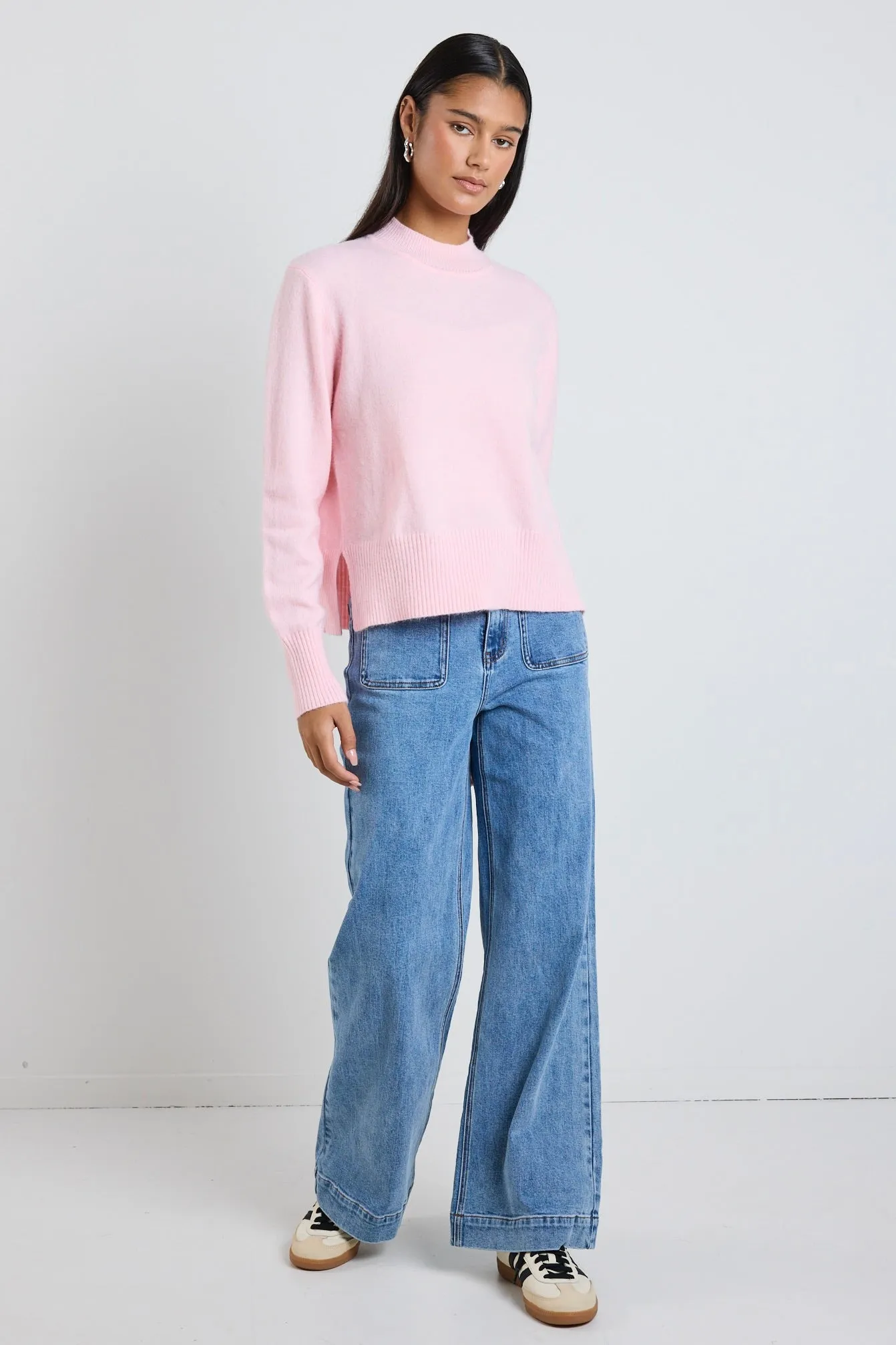 Cloud Blush Funnel Neck Knit Jumper