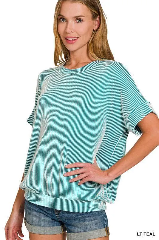 COASTAL CURRENT RIBBED TOP - (teal)