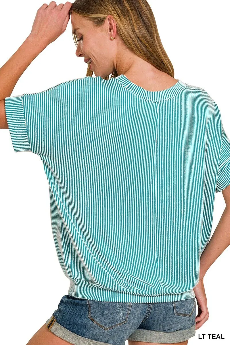 COASTAL CURRENT RIBBED TOP - (teal)