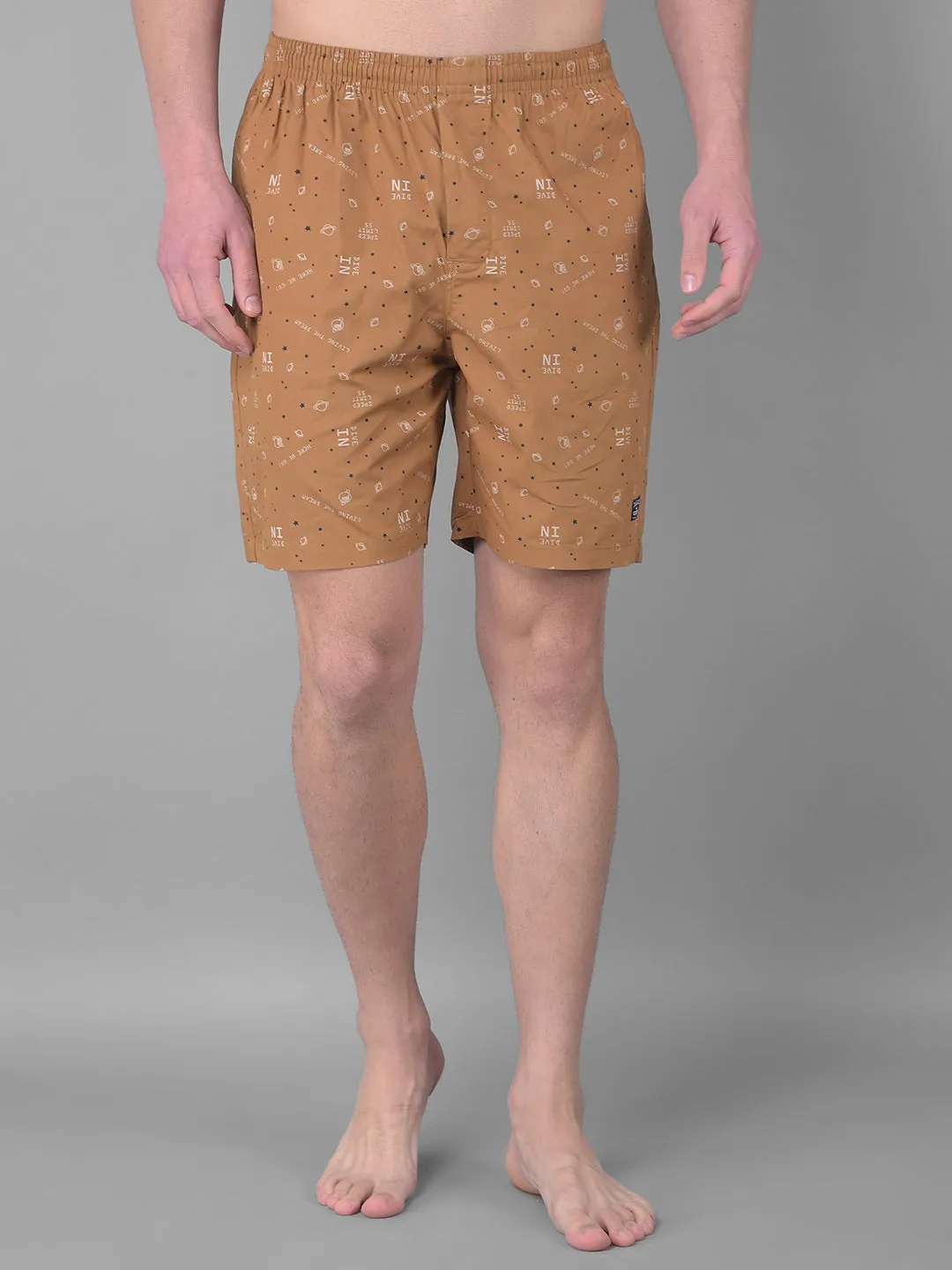 COBB DARK CAMEL WHITE PRINTED SHORTS