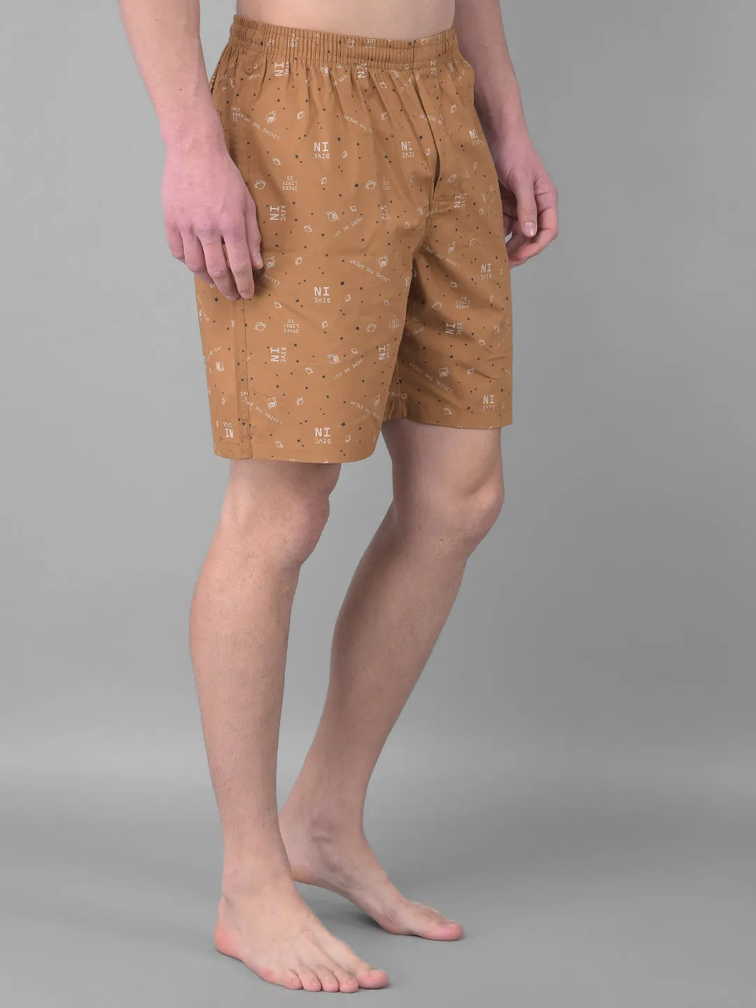COBB DARK CAMEL WHITE PRINTED SHORTS