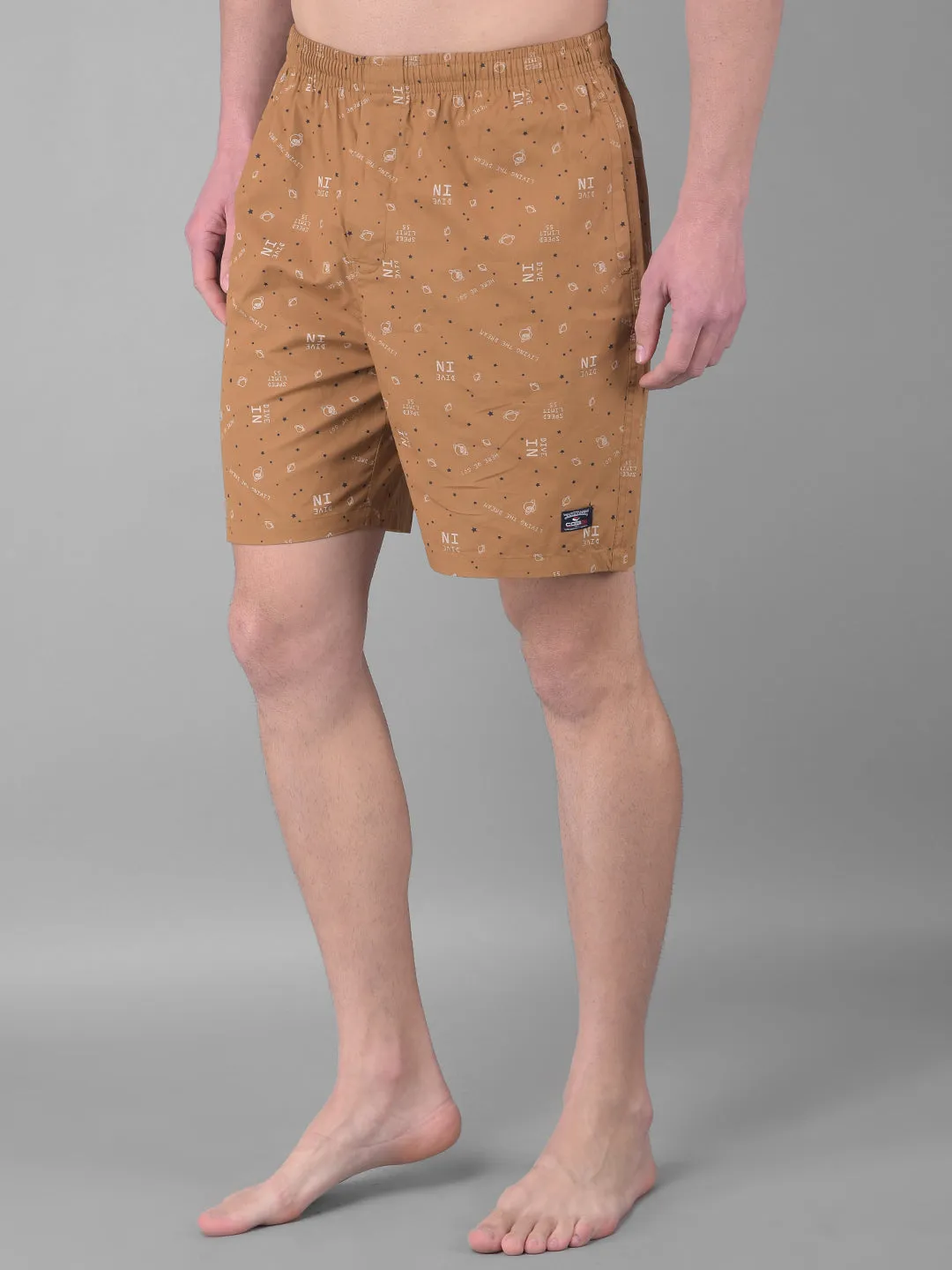 COBB DARK CAMEL WHITE PRINTED SHORTS