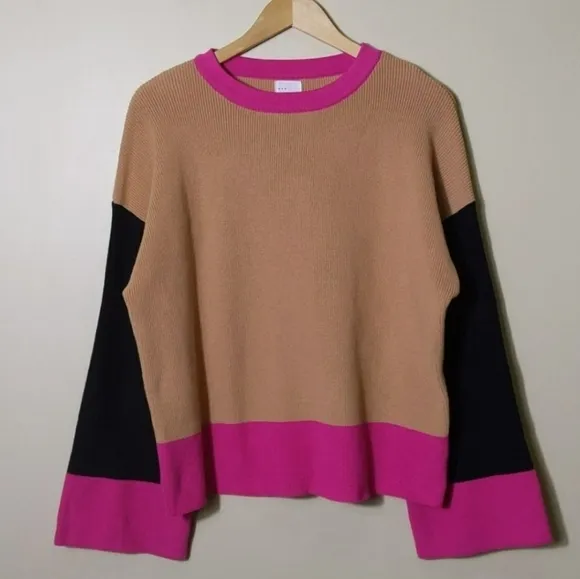 Colorblock Oversized Boxy Sweater by Dee elly Wide Sleeve Crew Neck Size Medium