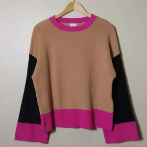 Colorblock Oversized Boxy Sweater by Dee elly Wide Sleeve Crew Neck Size Medium