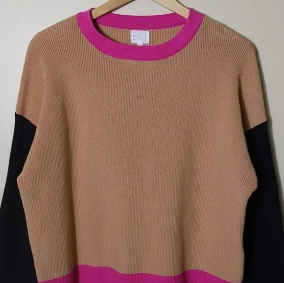 Colorblock Oversized Boxy Sweater by Dee elly Wide Sleeve Crew Neck Size Medium