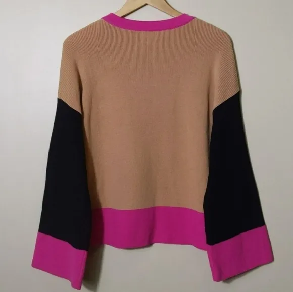 Colorblock Oversized Boxy Sweater by Dee elly Wide Sleeve Crew Neck Size Medium