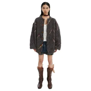 Colorblock Wool Blend Oversized Cardigan