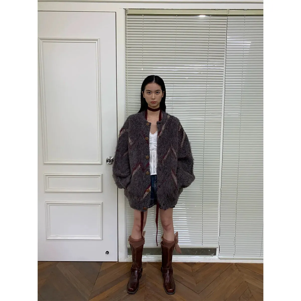 Colorblock Wool Blend Oversized Cardigan