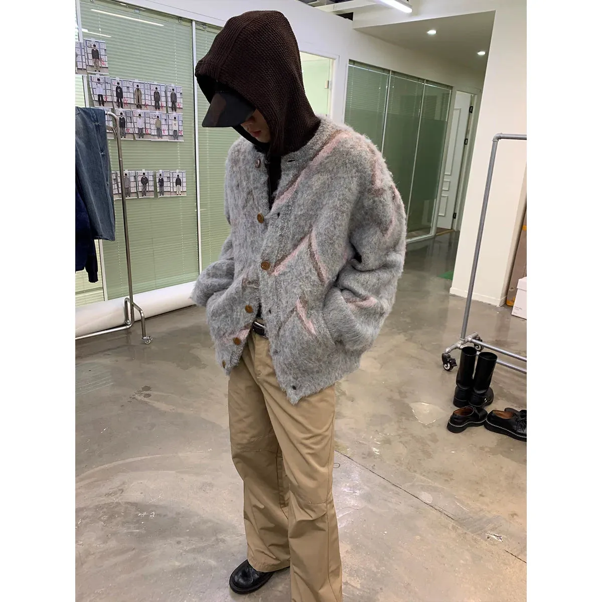 Colorblock Wool Blend Oversized Cardigan