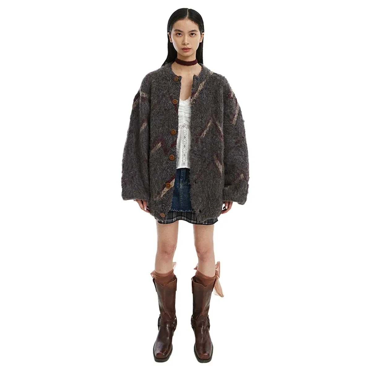 Colorblock Wool Blend Oversized Cardigan