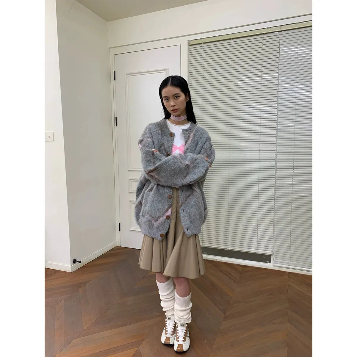 Colorblock Wool Blend Oversized Cardigan