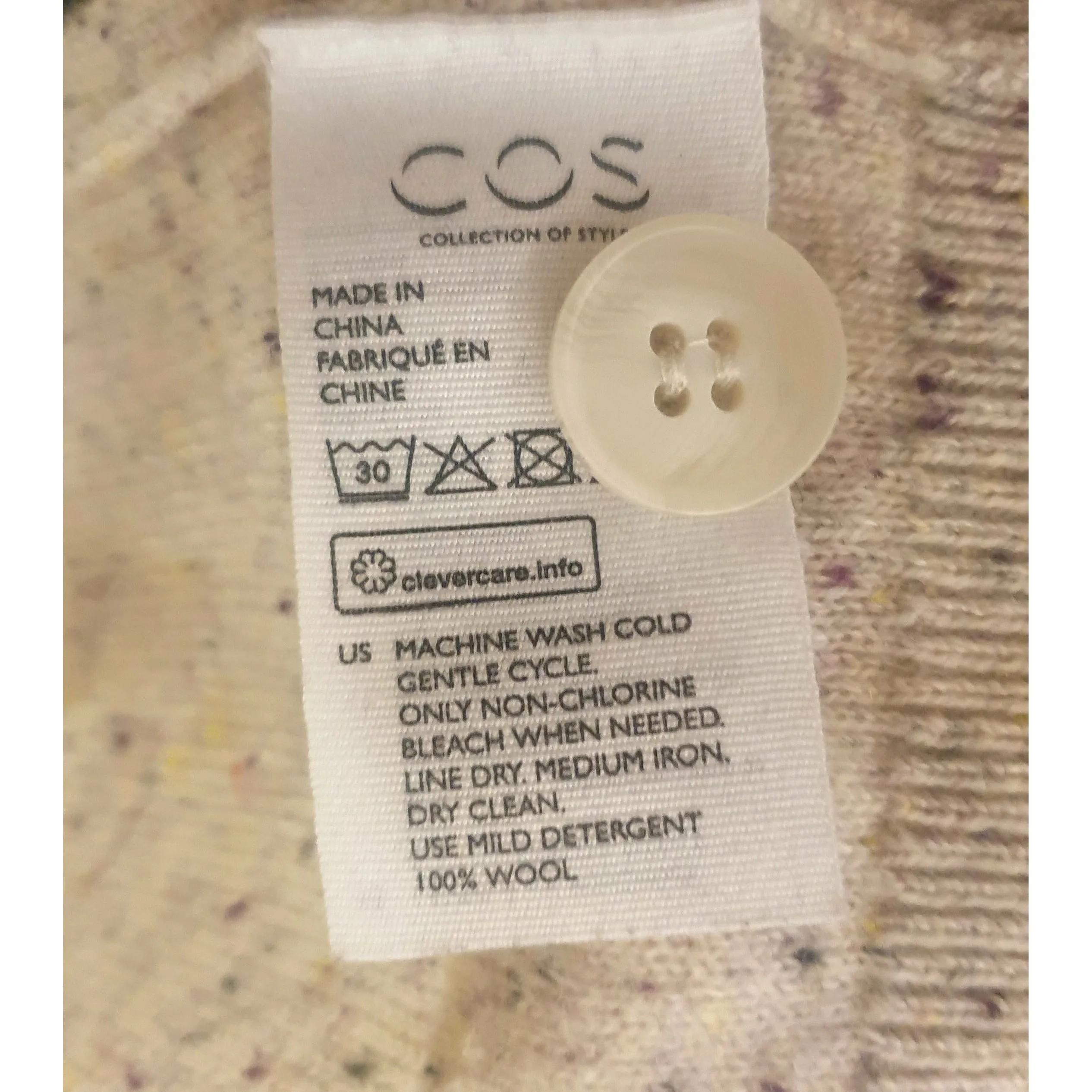 Cos 100% wool natural coloured cardigan with flecks size L (best fits 14)