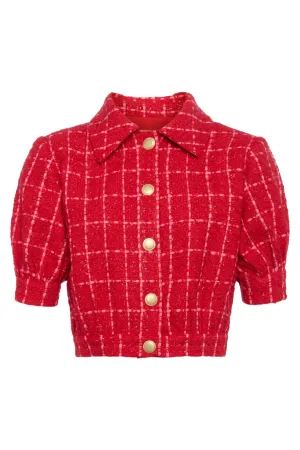 Cove Cropped Tweed Jacket | Red / Hot Pink Plaid