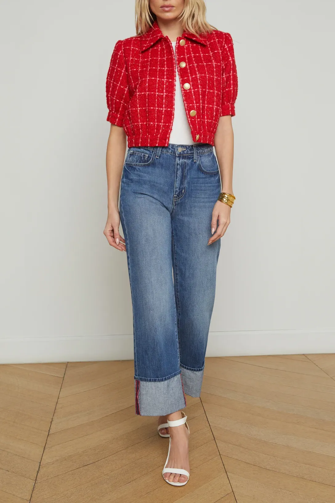 Cove Cropped Tweed Jacket | Red / Hot Pink Plaid