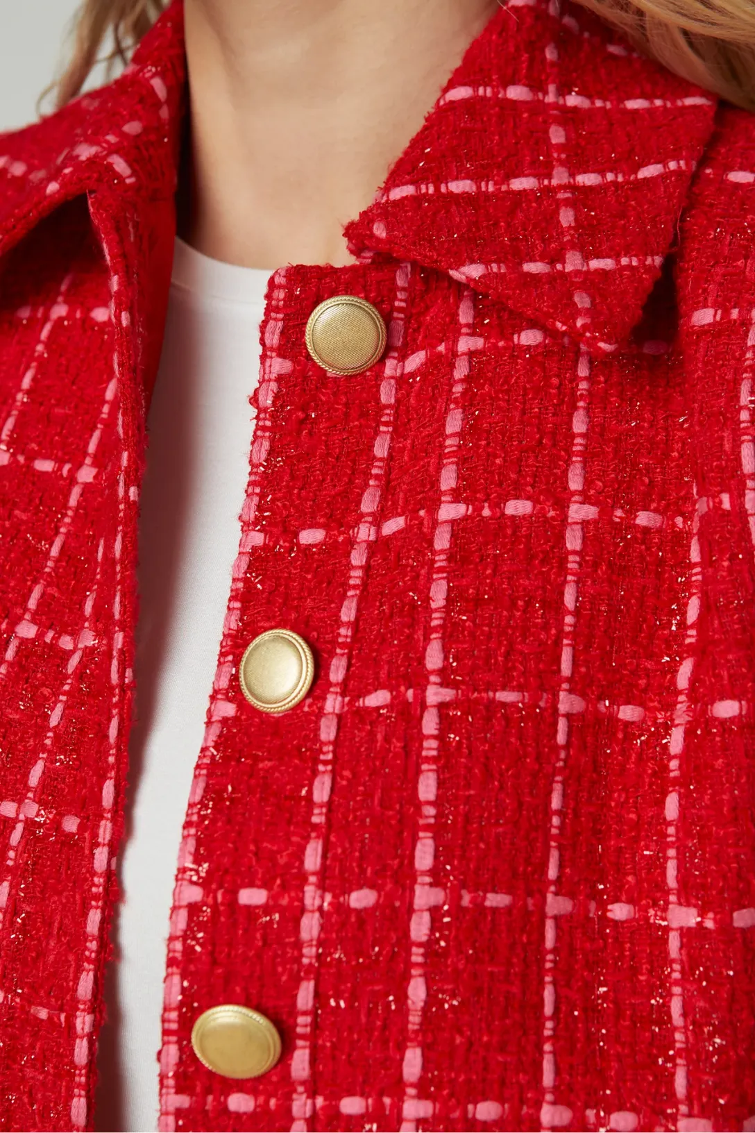 Cove Cropped Tweed Jacket | Red / Hot Pink Plaid
